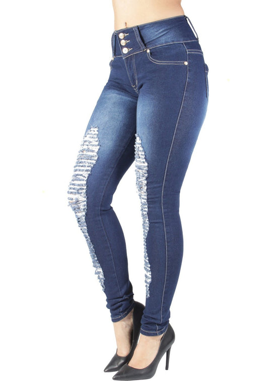 Butt Lift Push Up Mid Waist Ripped Distressed Skinny Jeans (DSJ-5712)