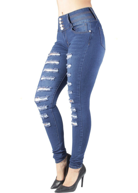 Butt Lift Push Up Mid Waist Ripped Distressed Skinny Jeans (DSJ-9108)