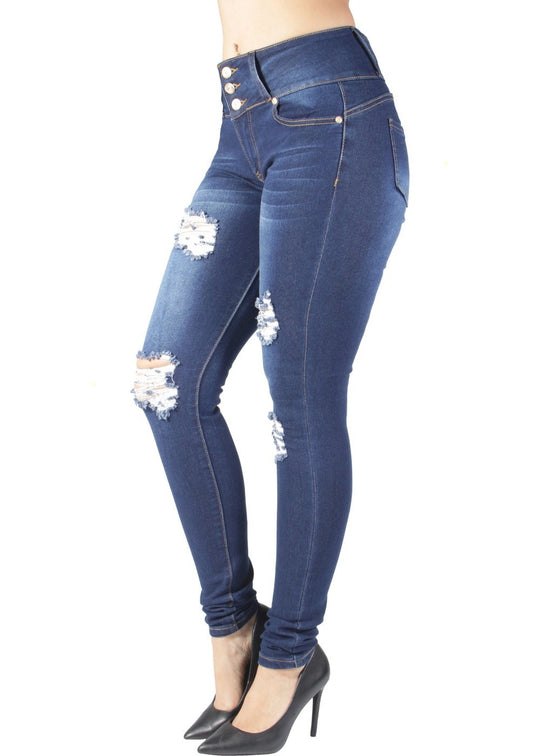 Butt Lift Push Up Mid Waist Ripped Distressed Skinny Jeans (DSJ-9122)
