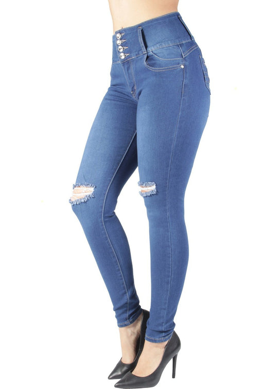Butt Lift Push Up Mid Waist Ripped Distressed Skinny Jeans (MIC-461SN)