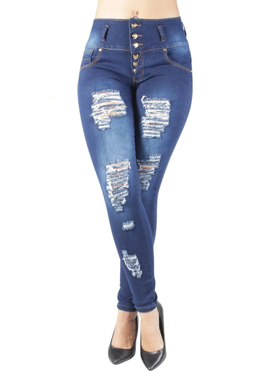 Butt Lift Push Up Mid Waist Ripped Distressed Skinny Jeans (MK123)
