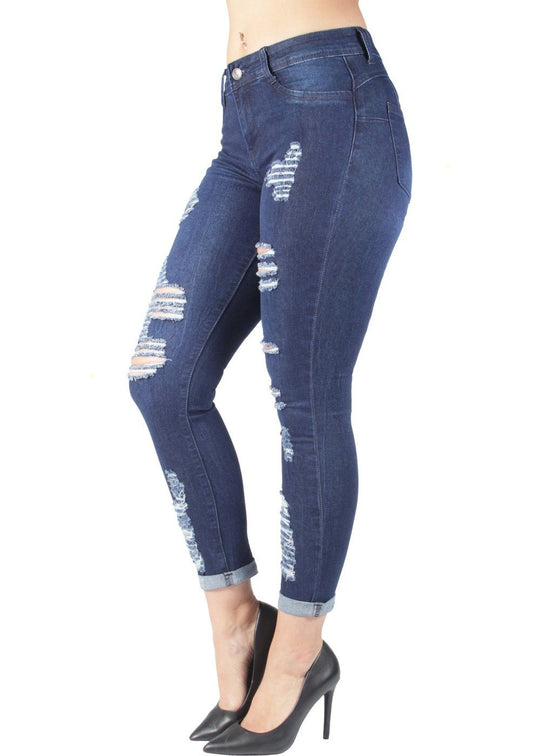 Butt Lift Push Up Mid Waist Ripped Distressed Skinny Jeans (S286)