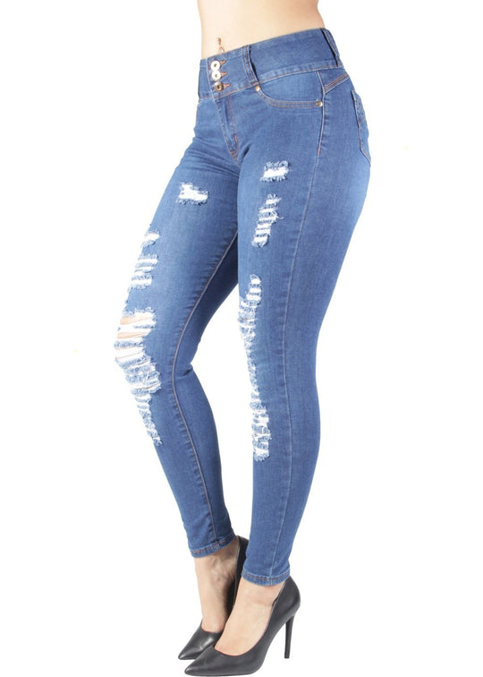 Butt Lift Push Up Mid Waist Ripped Distressed Skinny Jeans (SH288)