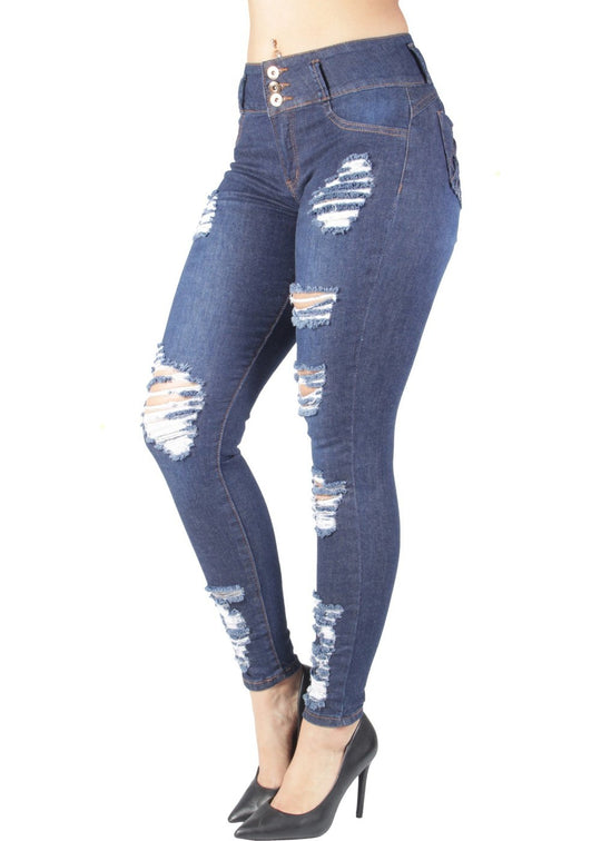 Butt Lift Push Up Mid Waist Ripped Distressed Skinny Jeans (SH289)