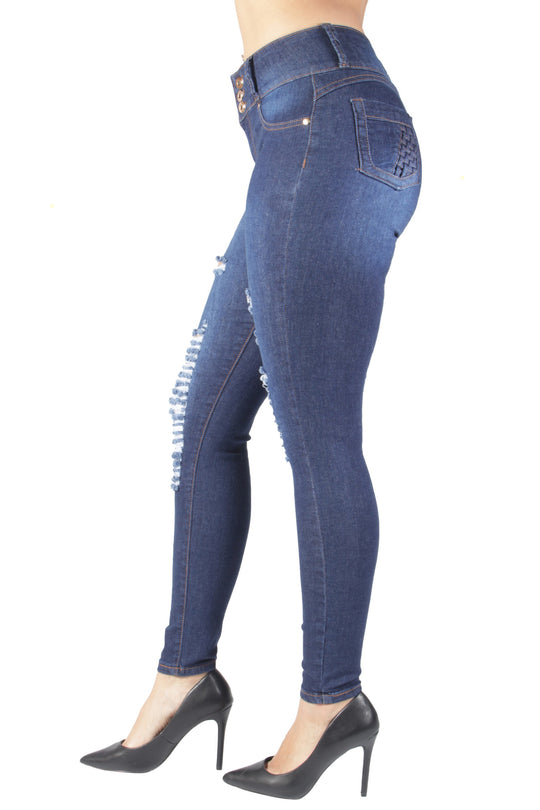 Butt Lift Push Up Mid Waist Ripped Distressed Skinny Jeans (SH290)