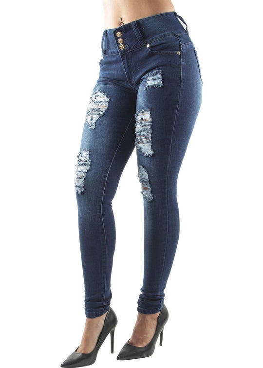 Butt Lift Push Up Mid Waist Ripped Distressed Skinny Jeans (DSJ-5602)