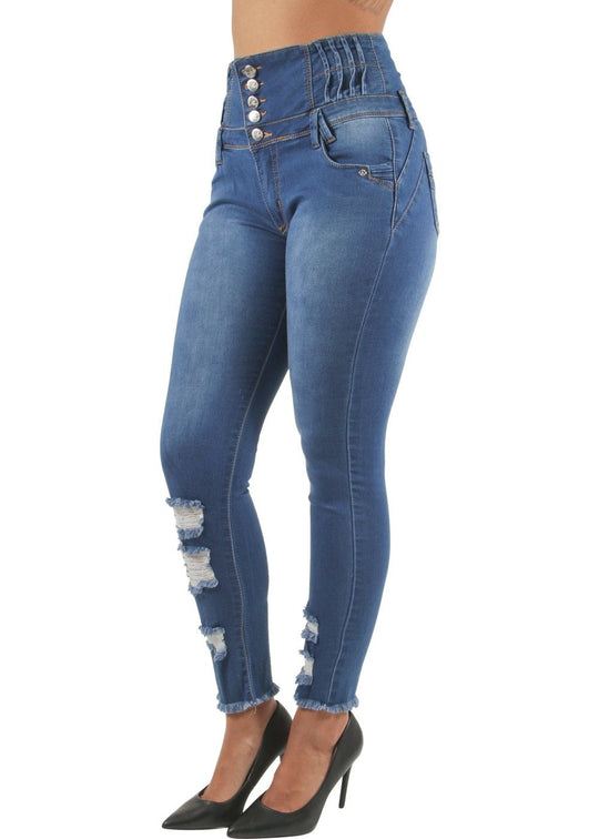 Butt Lift Push Up Elastic High Waist Ripped Skinny Jeans (VR-7W134S)