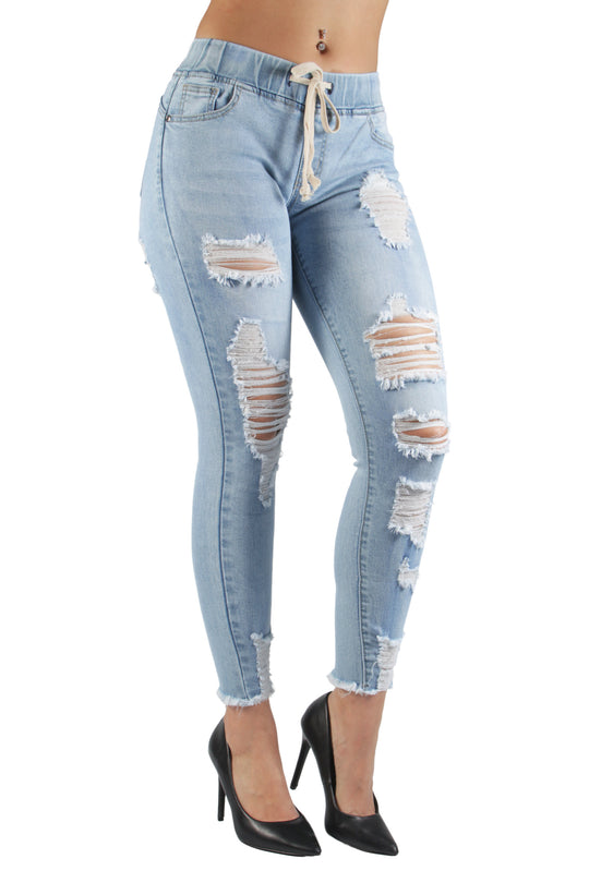Elastic Waist Ripped Distressed Denim Jogger (RJJ-2030)