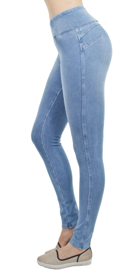 Shaping Pull On Butt Lift Push Up Yoga Pants Stretch Indigo Denim Skinny Jeans (F2L004)