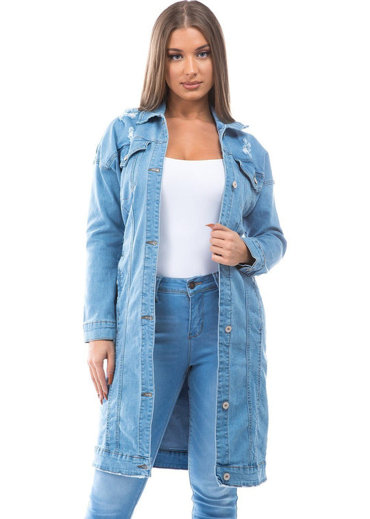 Premium Denim Long Sleeve Long Jacket (WA714)