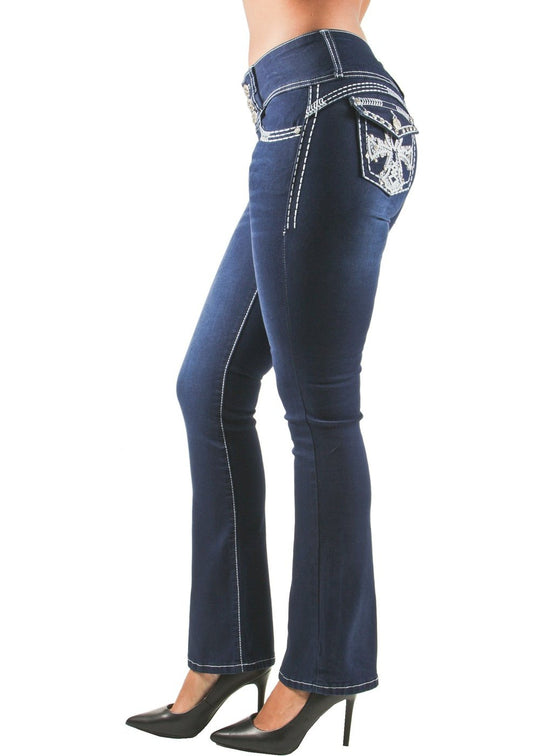 Colombian Design Butt Lift Push Up Mid Waist Boot Leg Jeans (DJ3086-BT)