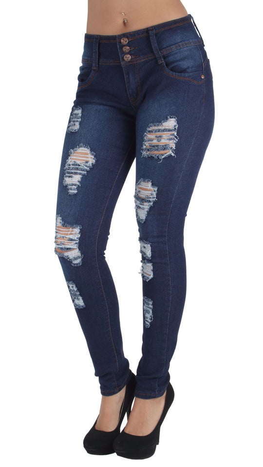 Butt Lift Destroyed Rip Mid Waist Skinny Jeans (F2L9-98183(PS))