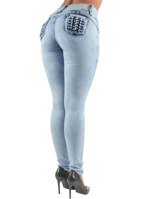 Women's Juniors Colombian Design Butt Lift Push Up Mid Waist Skinny Jeans
