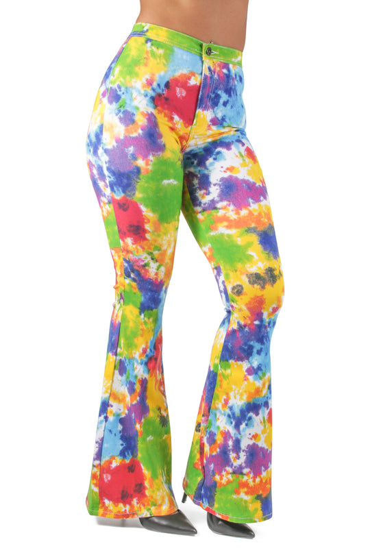 Bell Bottom High Waist Flared Bootleg Stretch Jeans (GP2644-TIEDYE)