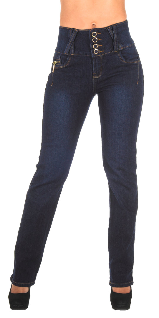 Colombian Design Butt Lift High Waist Straight Leg Jeans (N545-1A-BT)