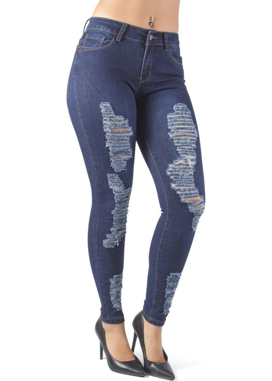 Butt Lift Push Up Mid Waist Ripped Distressed Skinny Jeans (S275)