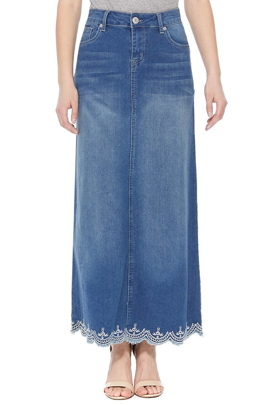 Long Aline Stretch Denim Maxi Skirt (87370-SKT)