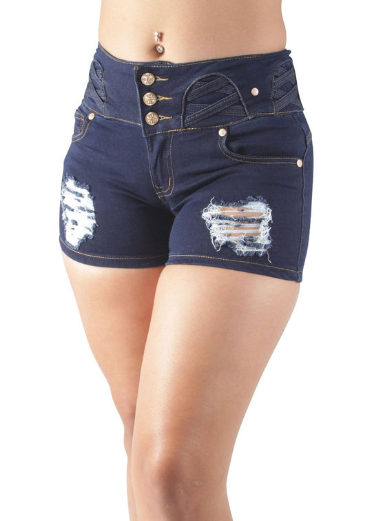 Butt Lift Destroyed Ripped Mid Waist Booty Shorts (S5522-SH)