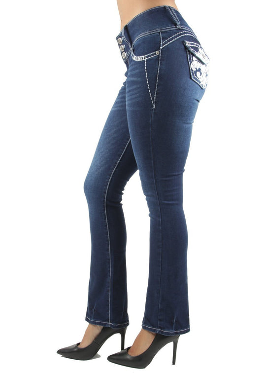 Colombian Design Butt Lift Push Up Mid Waist Bootleg Jeans (DJ3090-BT)