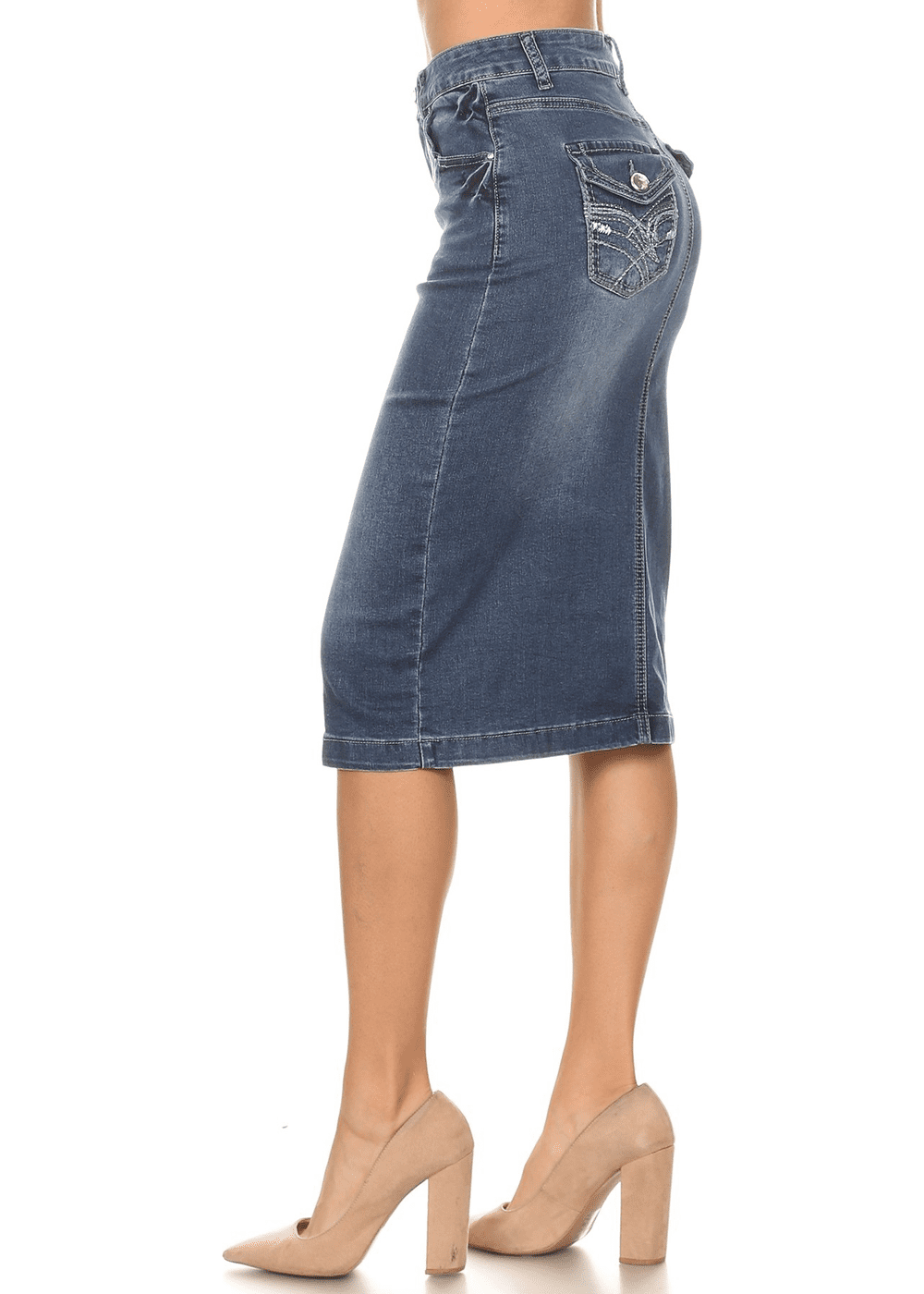 Women's Juniors/Plus Size Calf Length Pencil Stretch Denim Skirt