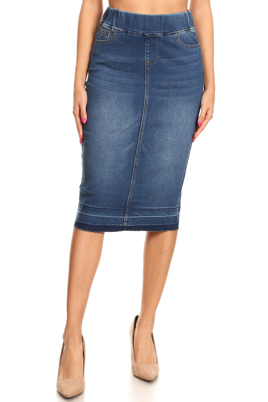 High Waisted Shaping Pullon Stretch Denim Skirt (77557-SKT)