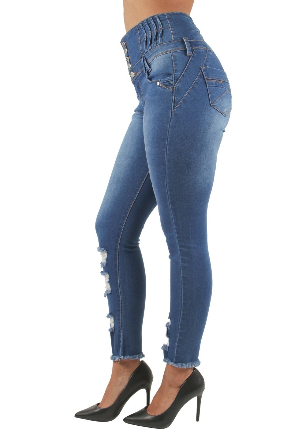 Fashion2Love Plus/Junior Size Butt Lift High Waist Skinny Jeans - Destroyed Ripped Denim