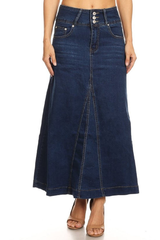 High Rise A Line Long Jeans Maxi Flared Denim Skirt (134SK)
