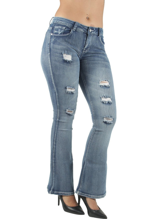 Butt Lift Push Up Destroyed Ripped Bootcut Flare Jeans (N678C)