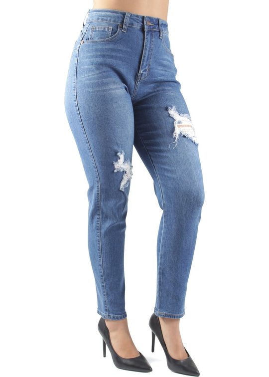 Momfit High Waist Ripped Destroyed Skinny Jeans (L10871)