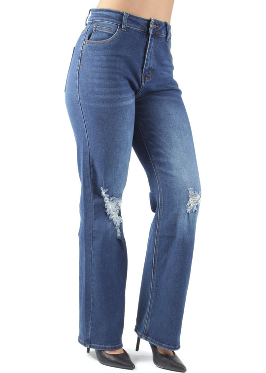 High Waist Ripped Destroyed Straight Leg Boyfriend Jeans (WA4112)