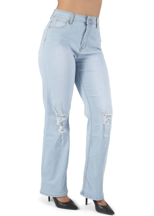 High Waist Ripped Destroyed Straight Leg Boyfriend Jeans (WA4113)