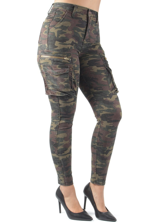 High Waist Camouflage Cargo Skinny Jeans (YH002)
