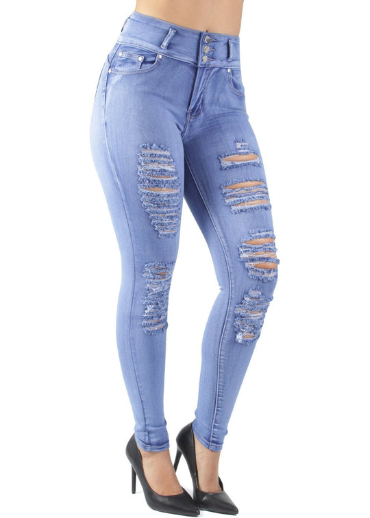 Butt Lift Push Up Mid Waist Ripped Distressed Skinny Jeans (TF2641)