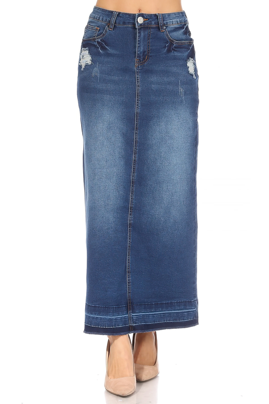 Long Aline Stretch Denim Maxi Skirt (87969-SKT)