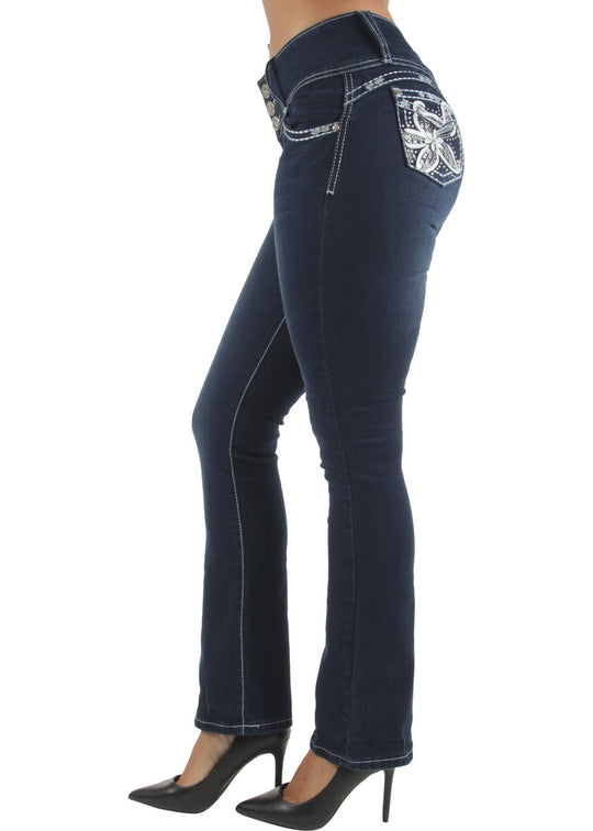 Colombian Design Butt Lift Push Up Mid Waist Boot Leg Jeans (DJ3276-BT)