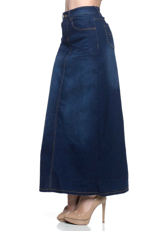 Long Aline Stretch Denim Maxi Skirt (86319-SKT)