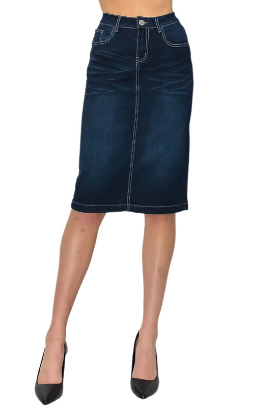 Middle  Length Stretch Denim Pencil Skirt (77247-SKT)