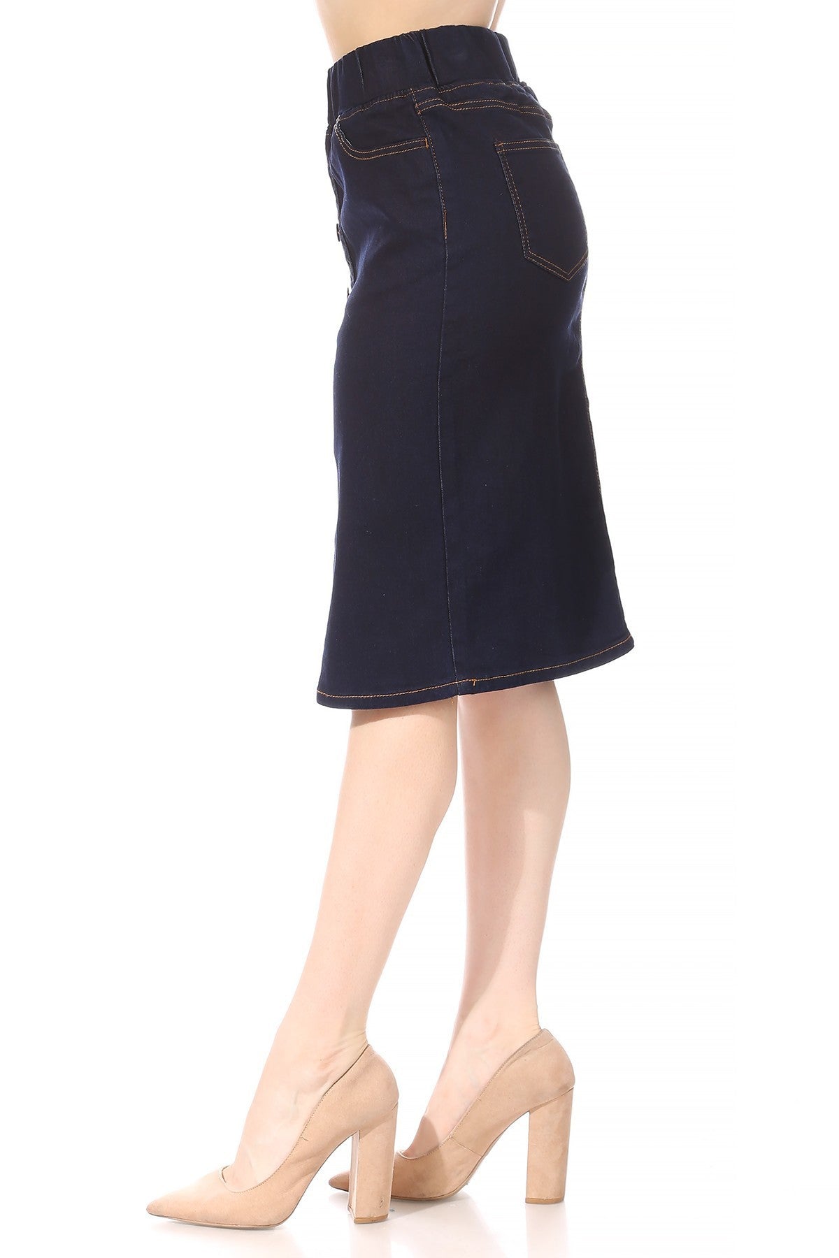 Elastic waist outlet denim pencil skirt