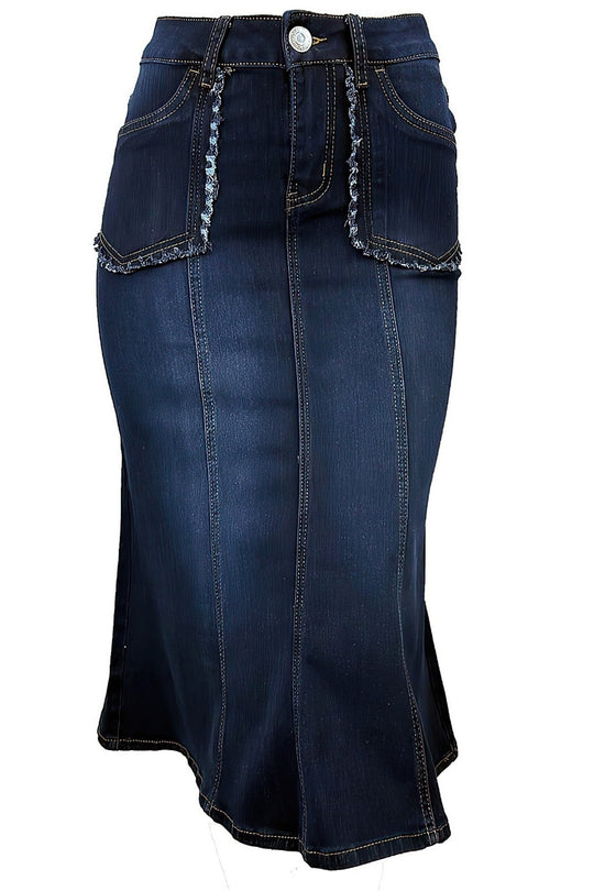 Middle  Length Stretch Denim Pencil Skirt (79027-SKT)