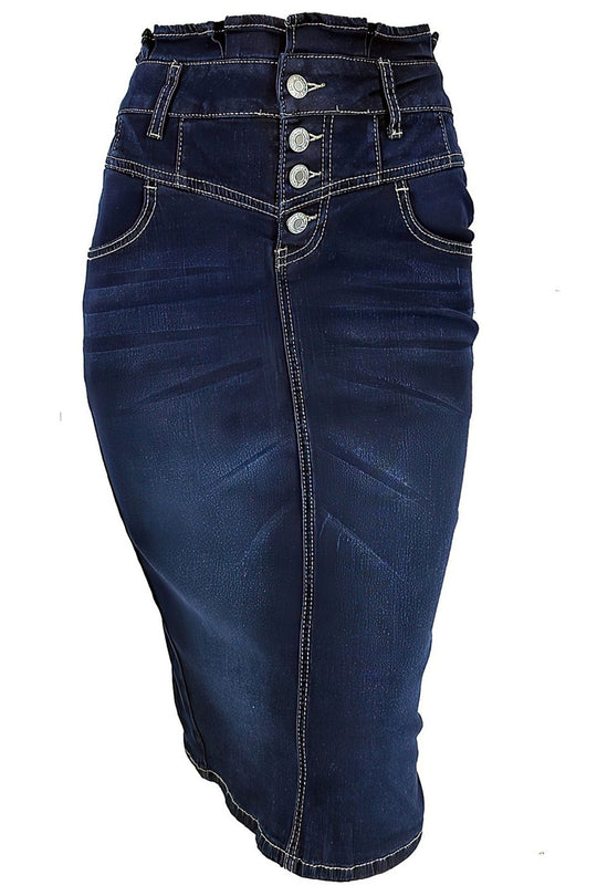 Middle  Length Stretch Denim Pencil Skirt (79045-SKT)