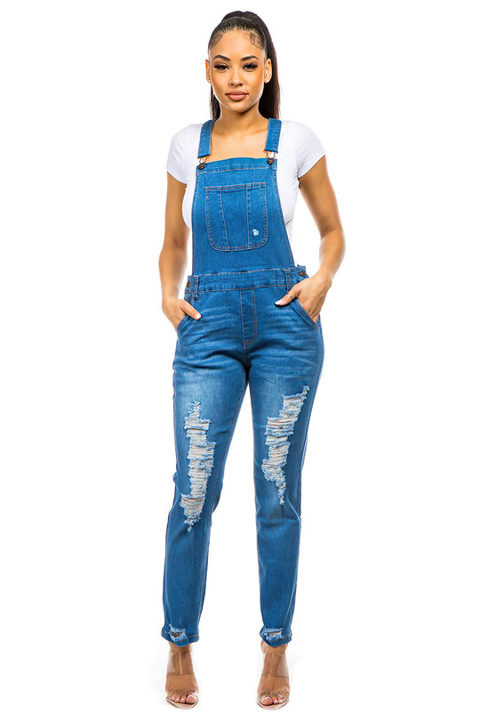 Adjustable Straps Relaxed Fit Ripped Distressed Skinny Jumper Overalls (CLY707-OVRL)
