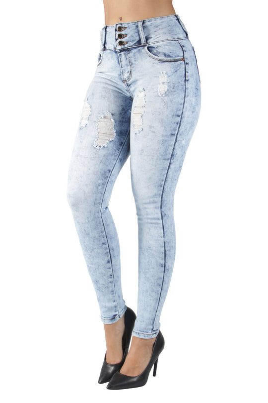 Butt Lift Push Up Mid Waist Ripped Distressed Skinny Jeans (CTP4012)