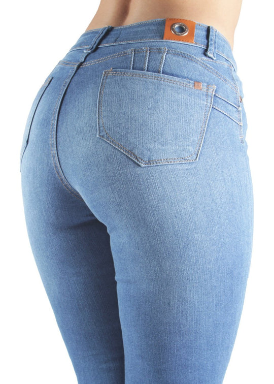 Colombian Design Butt Lift Push Up Mid Waist Straight Leg Jeans (CYL4567)