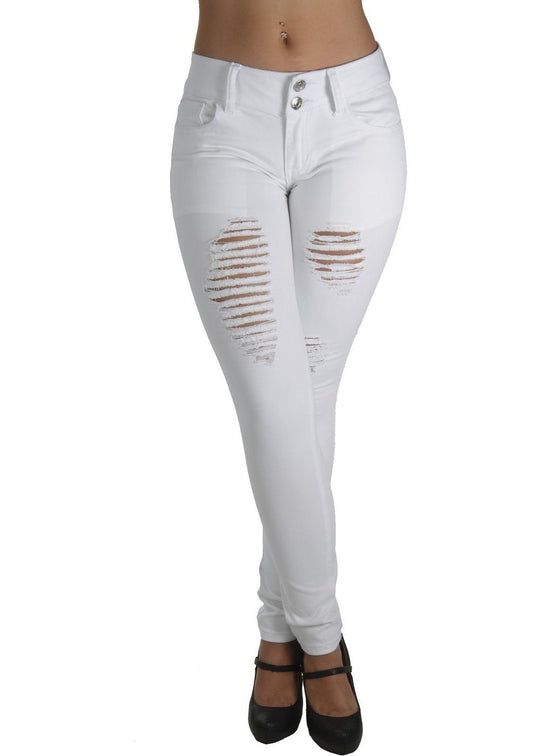 Fashion Colored Jeans Destroyed Ripped Sexy Skinny Jeans (WG0209HR-P)