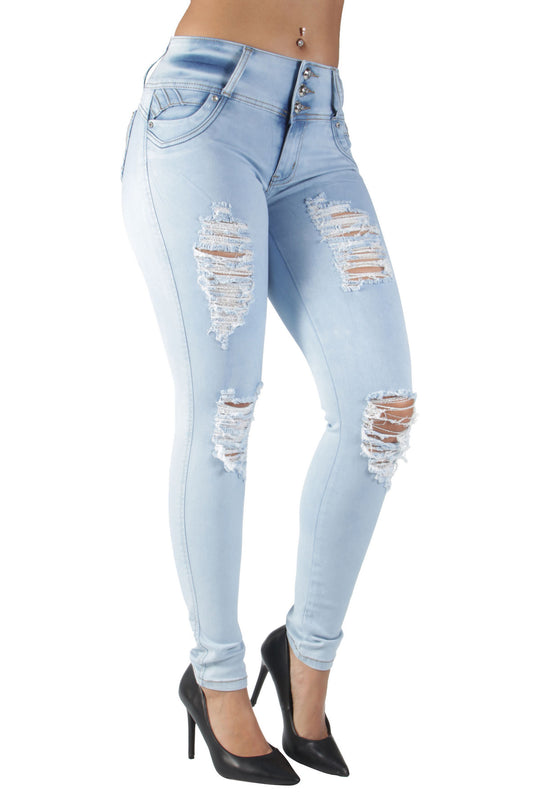 Butt Lift Push Up Mid Waist Ripped Distressed Skinny Jeans (DJ3013)