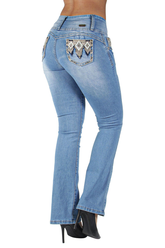 Colombian Design Butt Lift Mid Waist Boot Leg Jeans (DJ3289-BT)