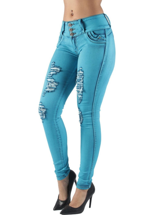Butt Lift Push Up Mid Waist Ripped Distressed Skinny Jeans (DJ3580)