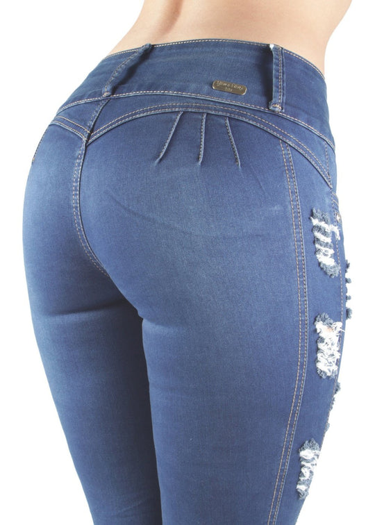 Butt Lift Push Up Mid Waist Ripped Distressed Skinny Jeans (DJ3655)