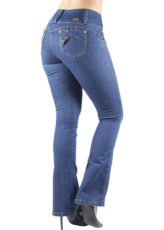 Colombian Design Butt Lift Push Up Mid Waist Boot Leg Jeans (DJ3657-BT)