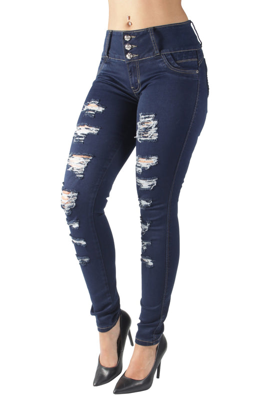 Butt Lift Push Up Mid Waist Ripped Distressed Skinny Jeans (DJ3676)